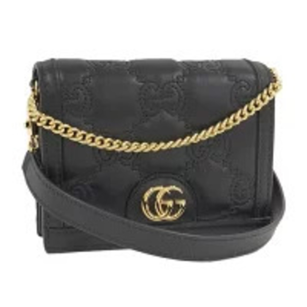 GUCCI Shoulder Bag Quilted Leather Black